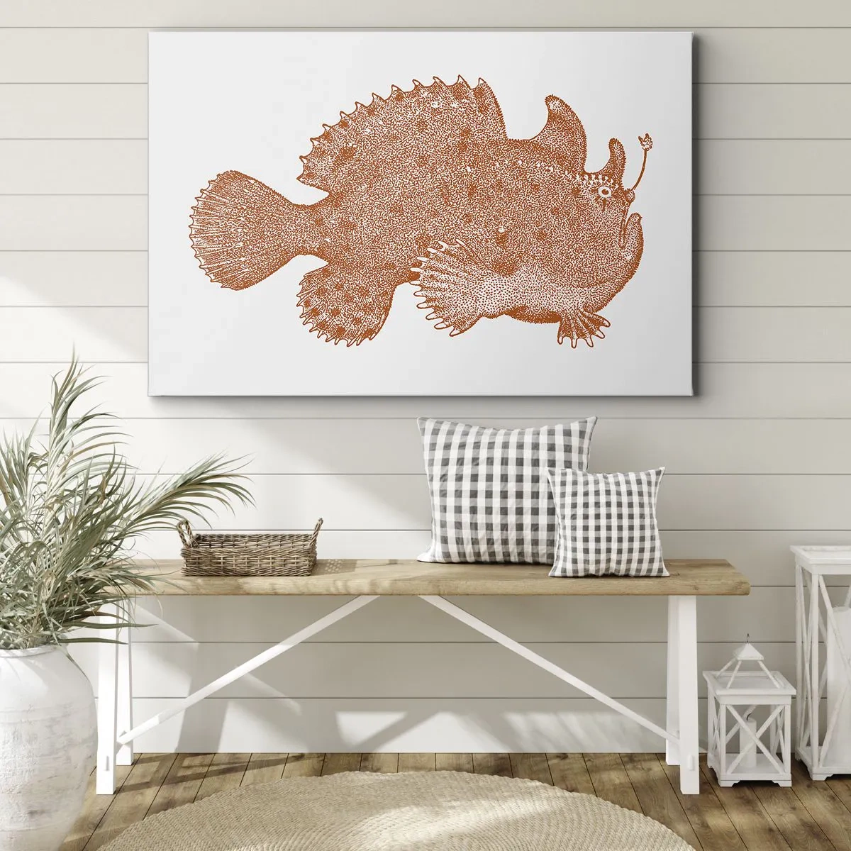 Impression sur toile - Image sur toile - Dessin détaillé d'un poisson cuivré sur fond blanc - 70x50cm - Et pourtant un poisson - Décoration murale moderne pour le salon et la chambre ARTTOR