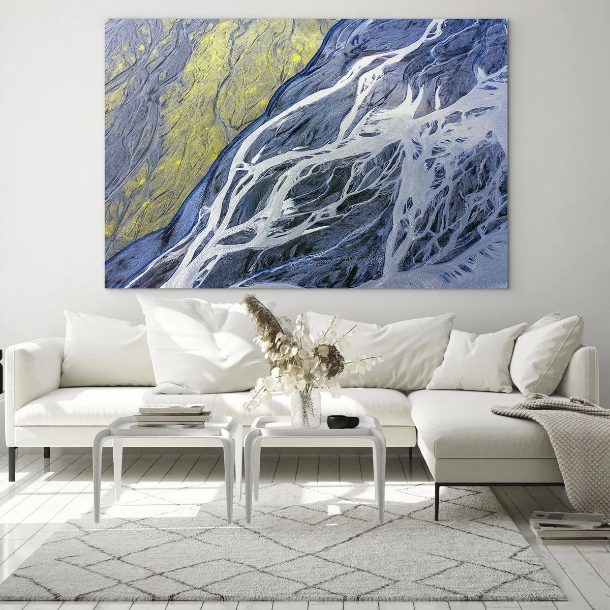 Impression sur verre - Image sur verre - Une vue plongeante sur la surface de la Terre avec des ruisseaux sinueux - 70x50cm - Peintures rupestres de la nature - Décoration murale moderne pour le salon et la chambre ARTTOR