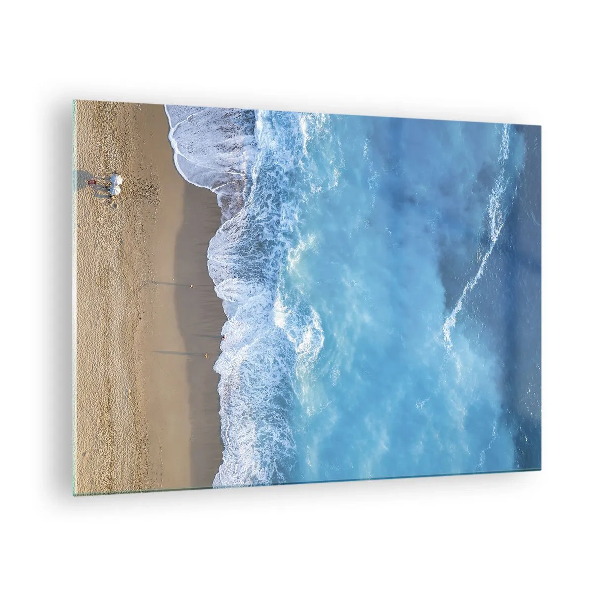 Impression sur verre - Image sur verre - Vue aérienne de la plage et des vagues déferlantes - 70x50cm - La force du bleu - Décoration murale moderne pour le salon et la chambre ARTTOR
