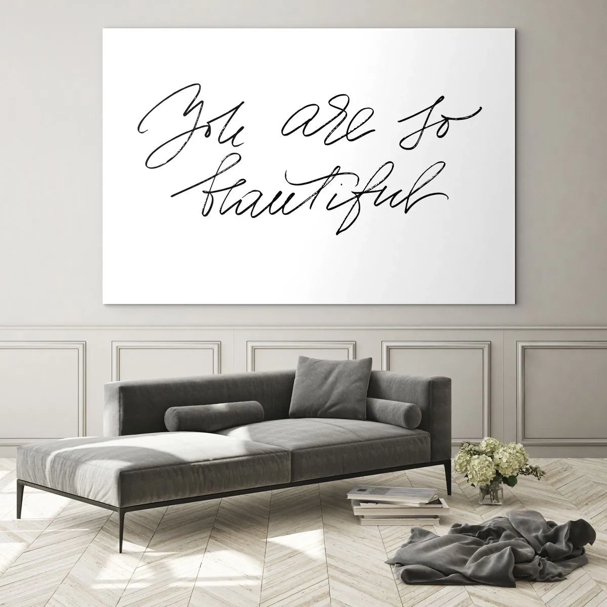 Impression sur verre - Image sur verre - Citation « Tu es si belle » dans un style calligraphique élégant - 70x50cm - Vraiment, crois-moi... - Décoration murale moderne pour le salon et la chambre ARTTOR