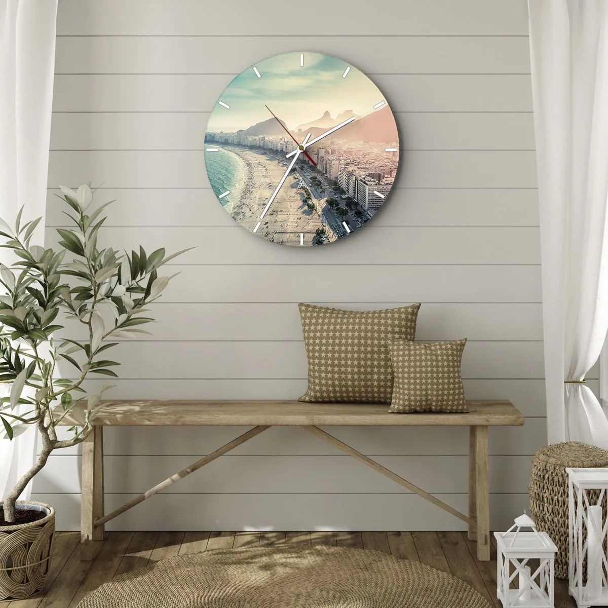 Horloge murale - Pendule murale - Panorama de la plage et de la ville au coucher du soleil - 30x30cm - Vacances éternelles à Rio - Décoration murale moderne pour le salon, la cuisine et la chambre ARTTOR