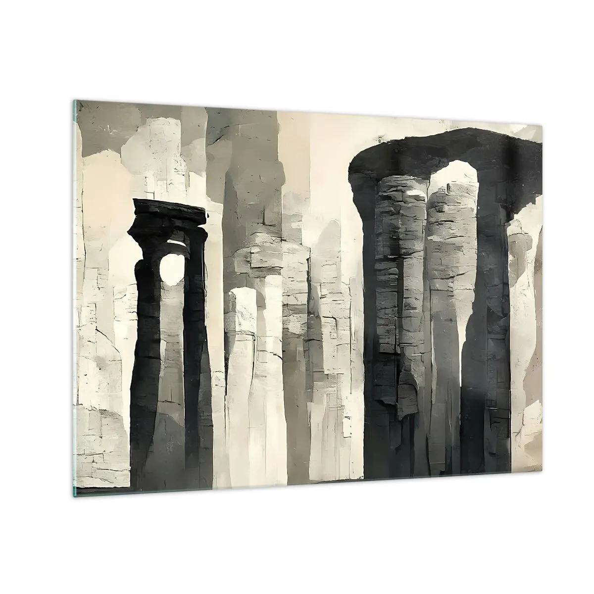 Impression sur verre - Image sur verre - Colonnes en pierre de style antique dans une palette de couleurs neutres - 70x50cm - La majesté de l'Antiquité - Décoration murale moderne pour le salon et la chambre ARTTOR