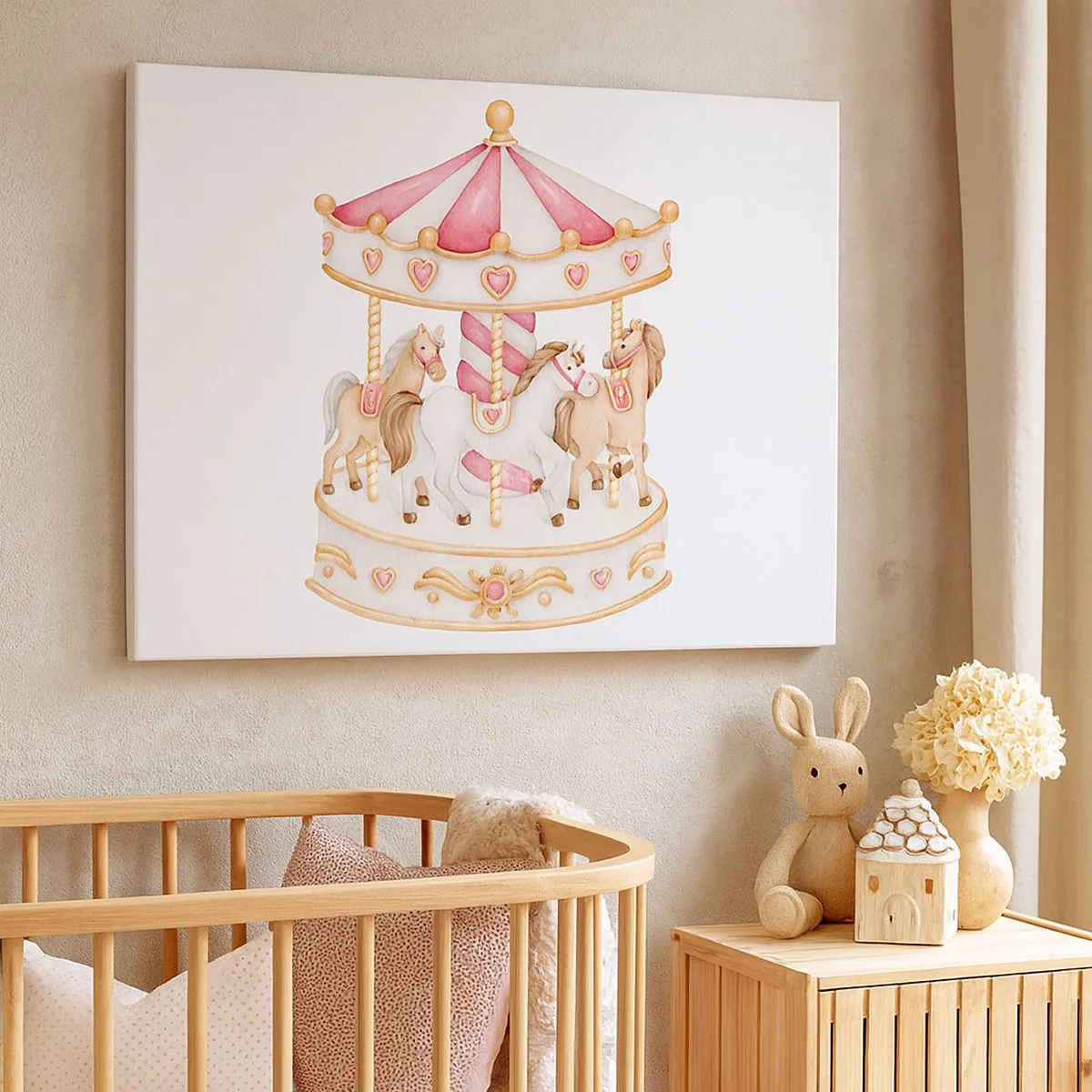 Impression sur toile - Image sur toile - Carrousel vintage coloré avec des chevaux - 70x50cm - Le doux monde de l'enfance - Décoration murale moderne pour le salon et la chambre ARTTOR