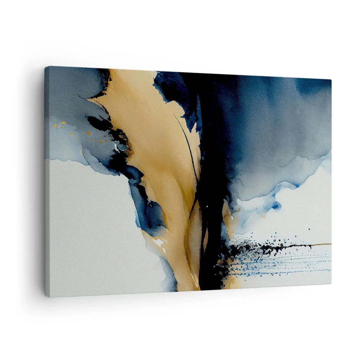 Impression sur toile - Image sur toile - Une composition abstraite dans les tons bleu marine et or - 70x50cm - Derrière le rideau - Décoration murale moderne pour le salon et la chambre ARTTOR
