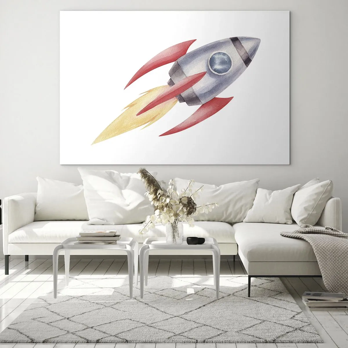 Impression sur verre - Image sur verre - Une fusée colorée volant dans l'espace - 70x50cm - Plus haut, plus vite, plus loin - Décoration murale moderne pour le salon et la chambre ARTTOR