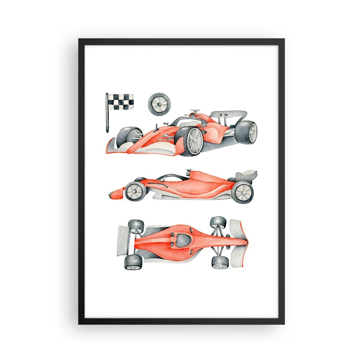 Affiche dans un cadre noir - Poster - Illustration à l'aquarelle d'une voiture de course - 50x70cm - poursuis ton rêve - Décoration murale moderne pour le salon et la chambre ARTTOR