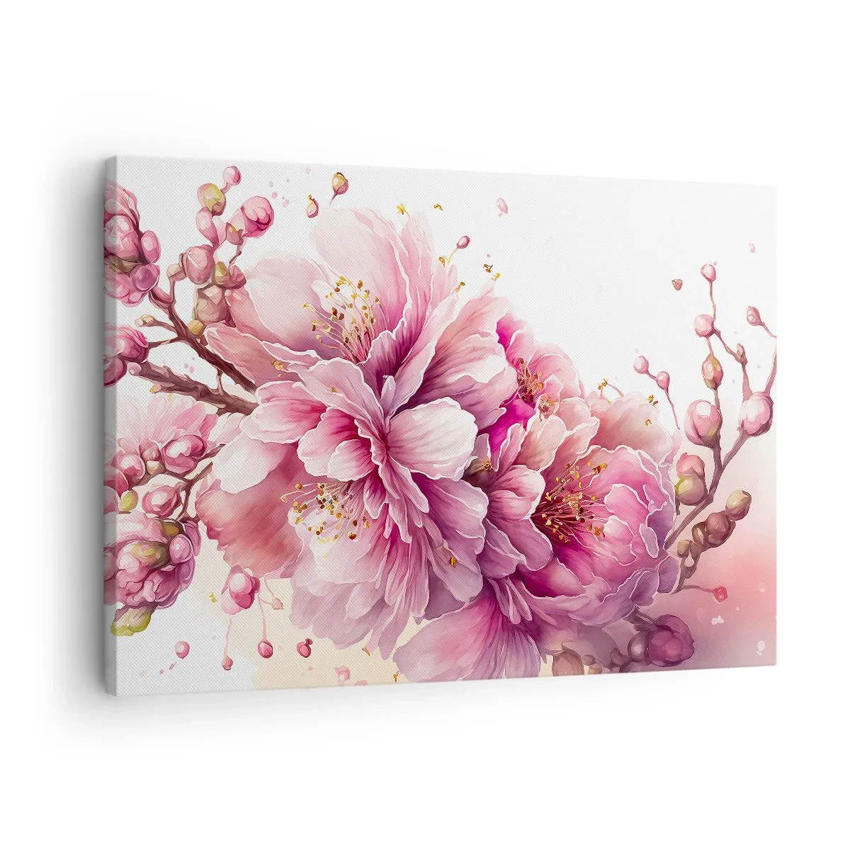 Impression sur toile - Image sur toile - De délicates fleurs de cerisier en pleine floraison sur un fond clair - 70x50cm - Fleur florissante de cerisier - Décoration murale moderne pour le salon et la chambre ARTTOR