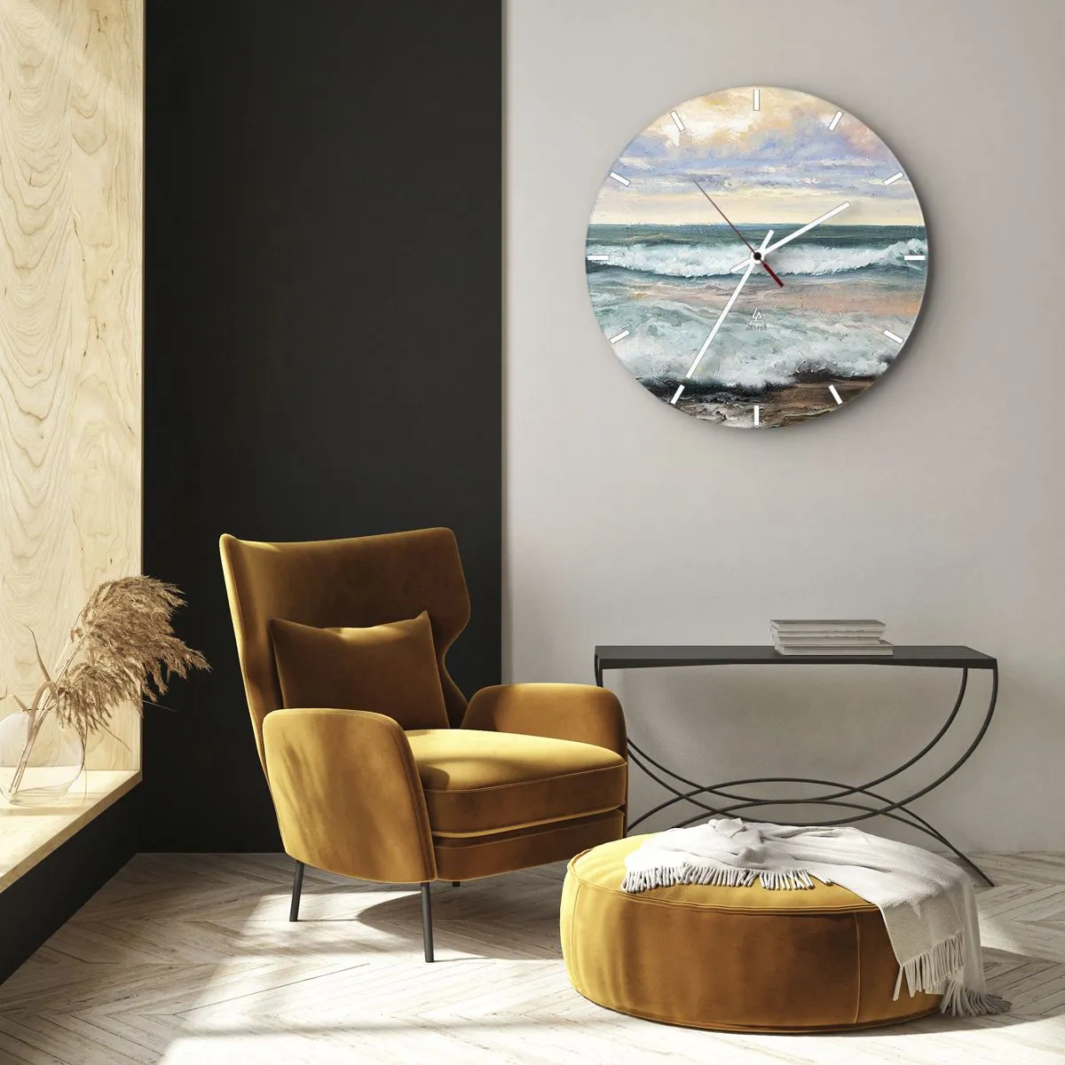 Horloge murale - Pendule murale - Vagues de la mer sur un ciel pastel dans un style pictural - 30x30cm - Ici tu adouciras ton âme - Décoration murale moderne pour le salon, la cuisine et la chambre ARTTOR