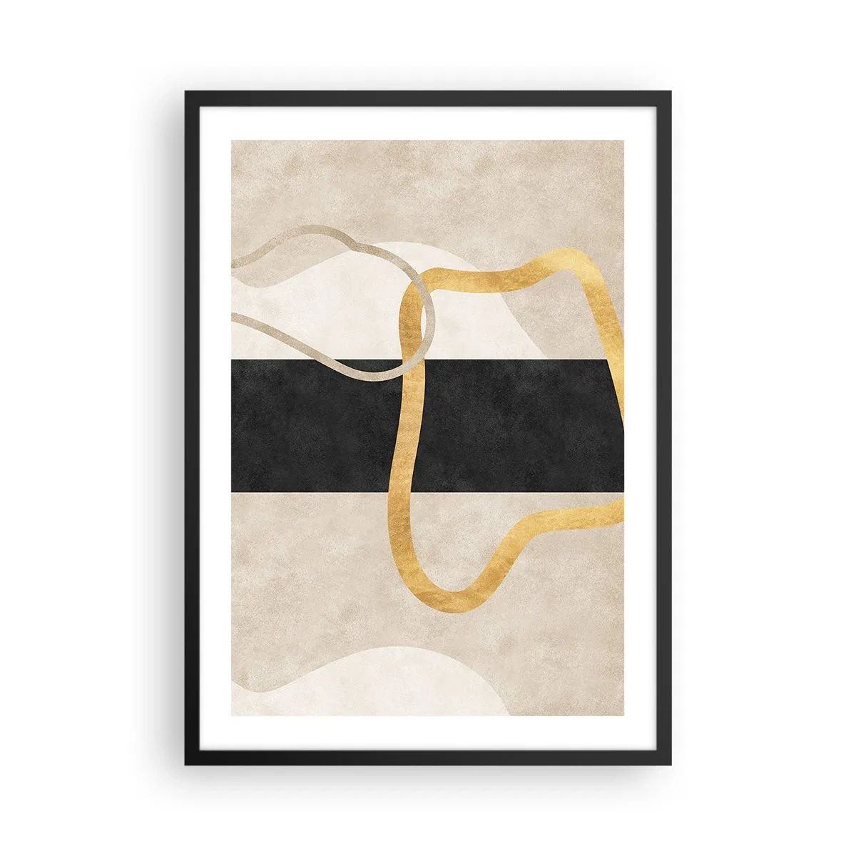 Affiche dans un cadre noir - Poster - Composition abstraite avec du noir, de l'or et un fond neutre - 50x70cm - Formes emmellées - Décoration murale moderne pour le salon et la chambre ARTTOR
