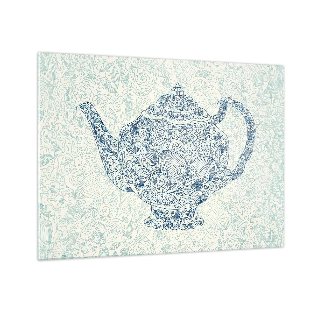 Impression sur verre - Image sur verre - Théière florale de style vintage - 70x50cm - Le charme du thé - Décoration murale moderne pour le salon et la chambre ARTTOR