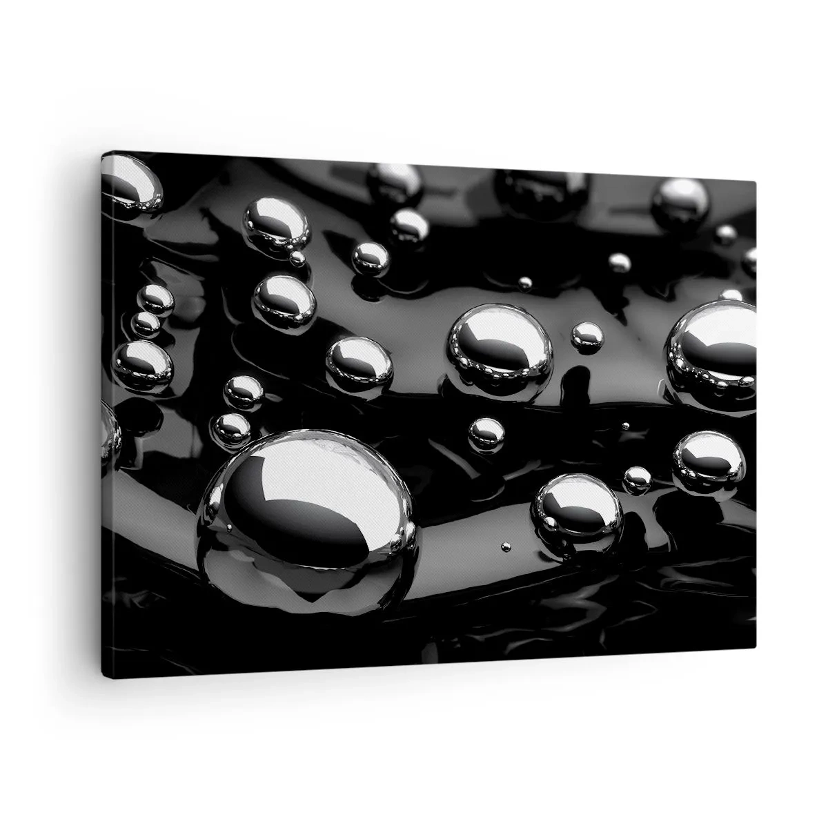 Impression sur toile - Image sur toile - Gouttes abstraites sur une surface noire - 70x50cm - D'un ton noir - Décoration murale moderne pour le salon et la chambre ARTTOR