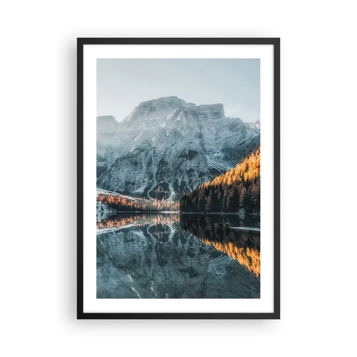 Affiche dans un cadre noir - Poster - Paysage de montagne reflété dans le lac au coucher du soleil - 50x70cm - Reflet de paysage - Décoration murale moderne pour le salon et la chambre ARTTOR