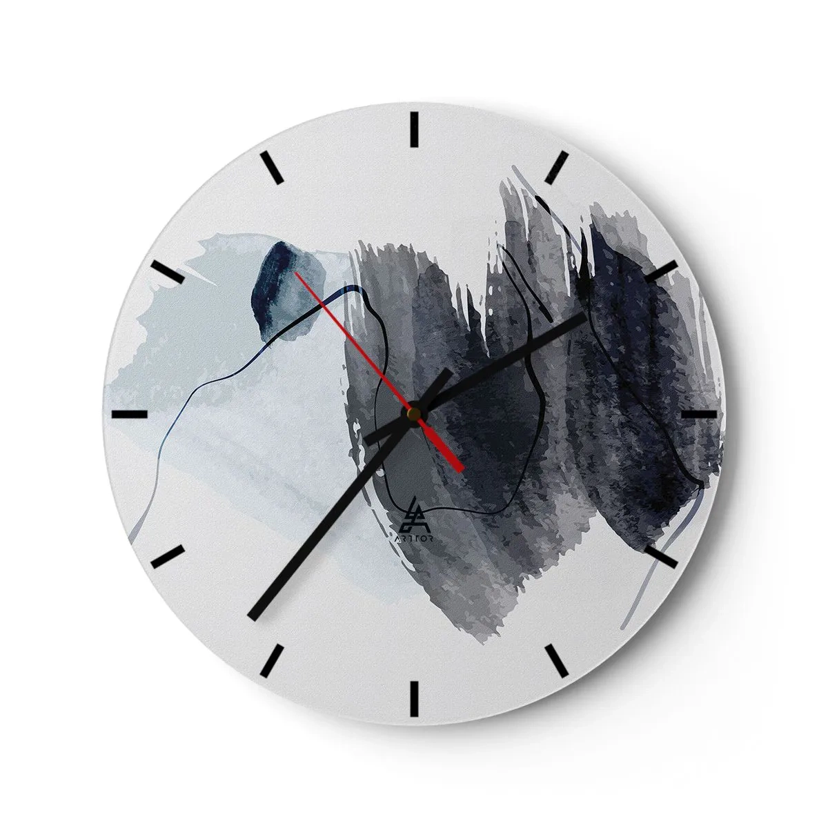 Horloge murale - Pendule murale - Taches d'aquarelle bleu foncé sur fond clair - 30x30cm - Intensité et mouvement - Décoration murale moderne pour le salon, la cuisine et la chambre ARTTOR
