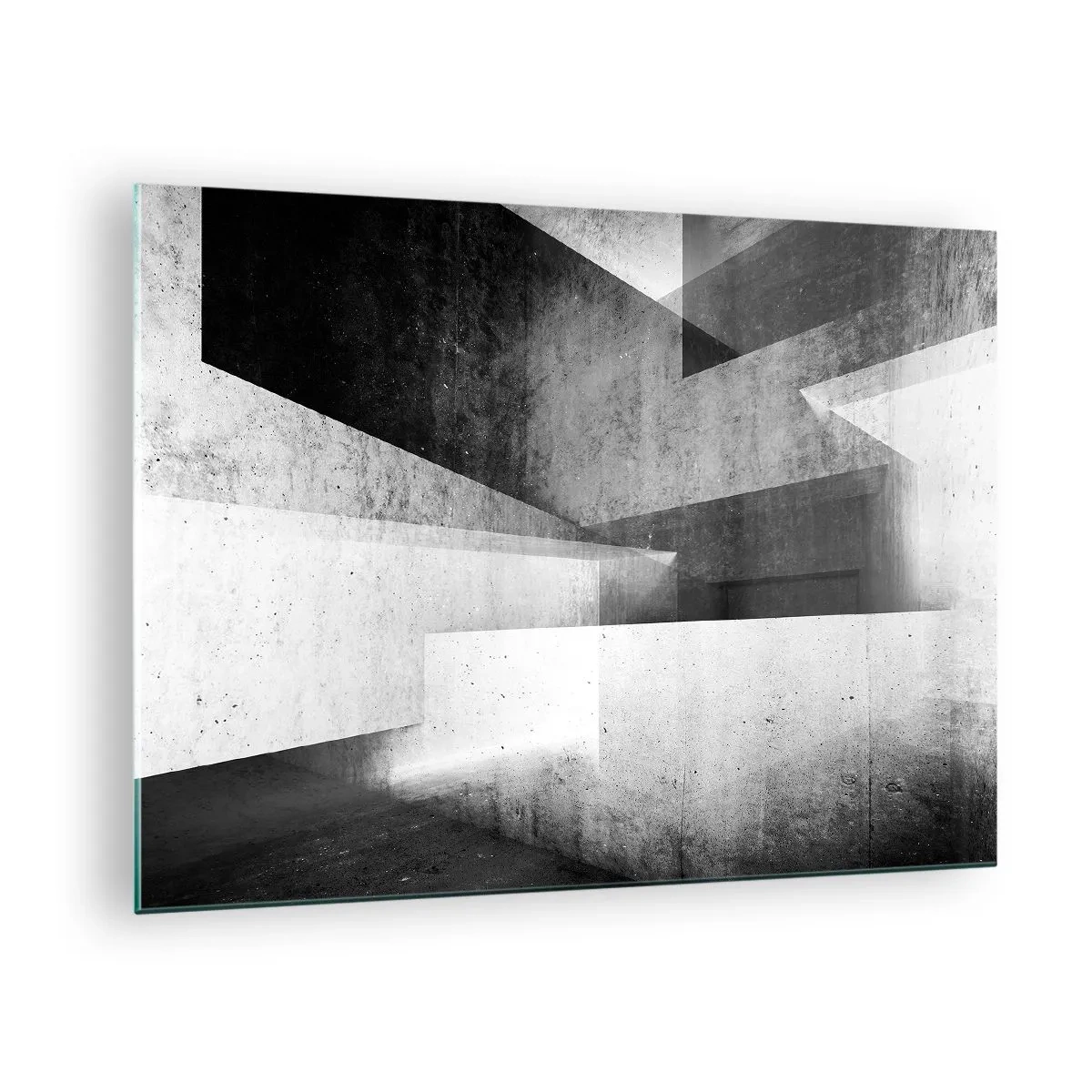 Impression sur verre - Image sur verre - Formes géométriques en béton dans des tons noirs et blancs - 70x50cm - Structure de l'espace - Décoration murale moderne pour le salon et la chambre ARTTOR
