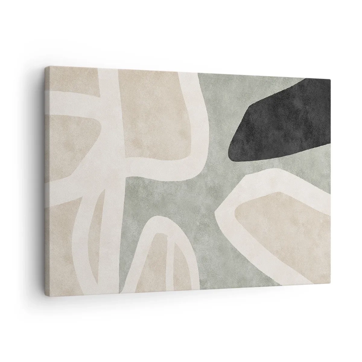 Impression sur toile - Image sur toile - Formes abstraites aux couleurs tamisées - 70x50cm - Composition pour motif noir - Décoration murale moderne pour le salon et la chambre ARTTOR