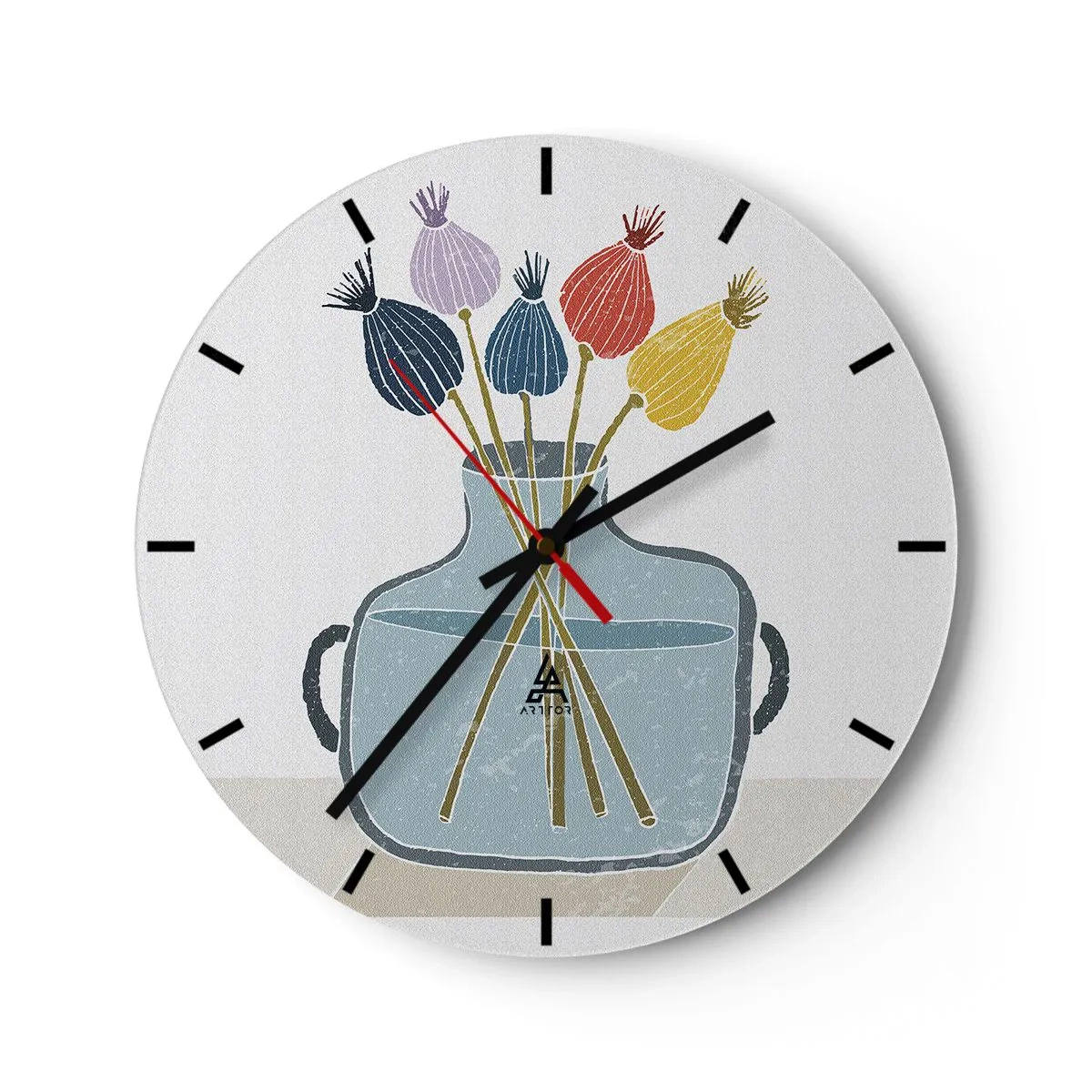 Horloge murale - Pendule murale - Œuvre décorative avec un vase et des fleurs séchées - 30x30cm - Comme s'il avait semé des graines de pavot - Décoration murale moderne pour le salon, la cuisine et la chambre ARTTOR
