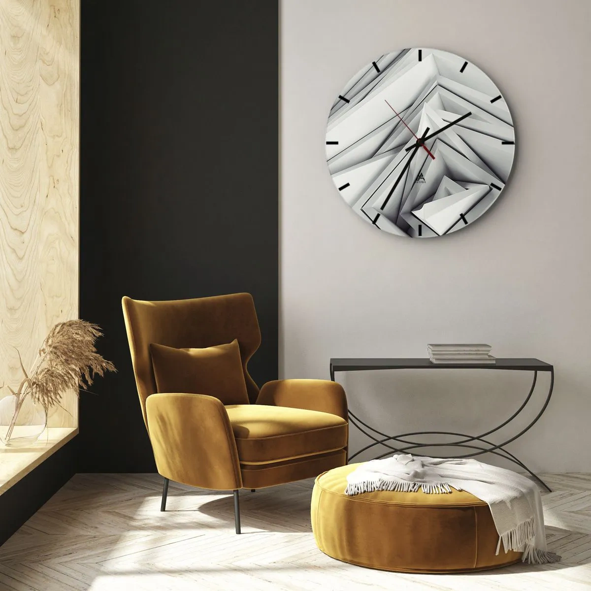 Horloge murale - Pendule murale - Formes géométriques tridimensionnelles dans des tons de gris - 30x30cm - Bourgeon d’angles vifs - Décoration murale moderne pour le salon, la cuisine et la chambre ARTTOR