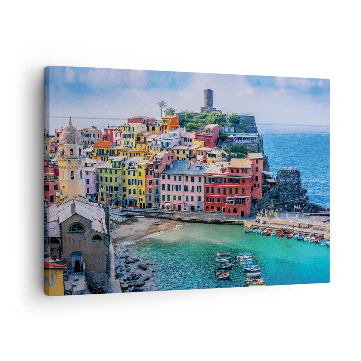 Impression sur toile - Image sur toile - Une ville balnéaire colorée avec un port pittoresque - 70x50cm - Petite ville magique de méditerranée - Décoration murale moderne pour le salon et la chambre ARTTOR