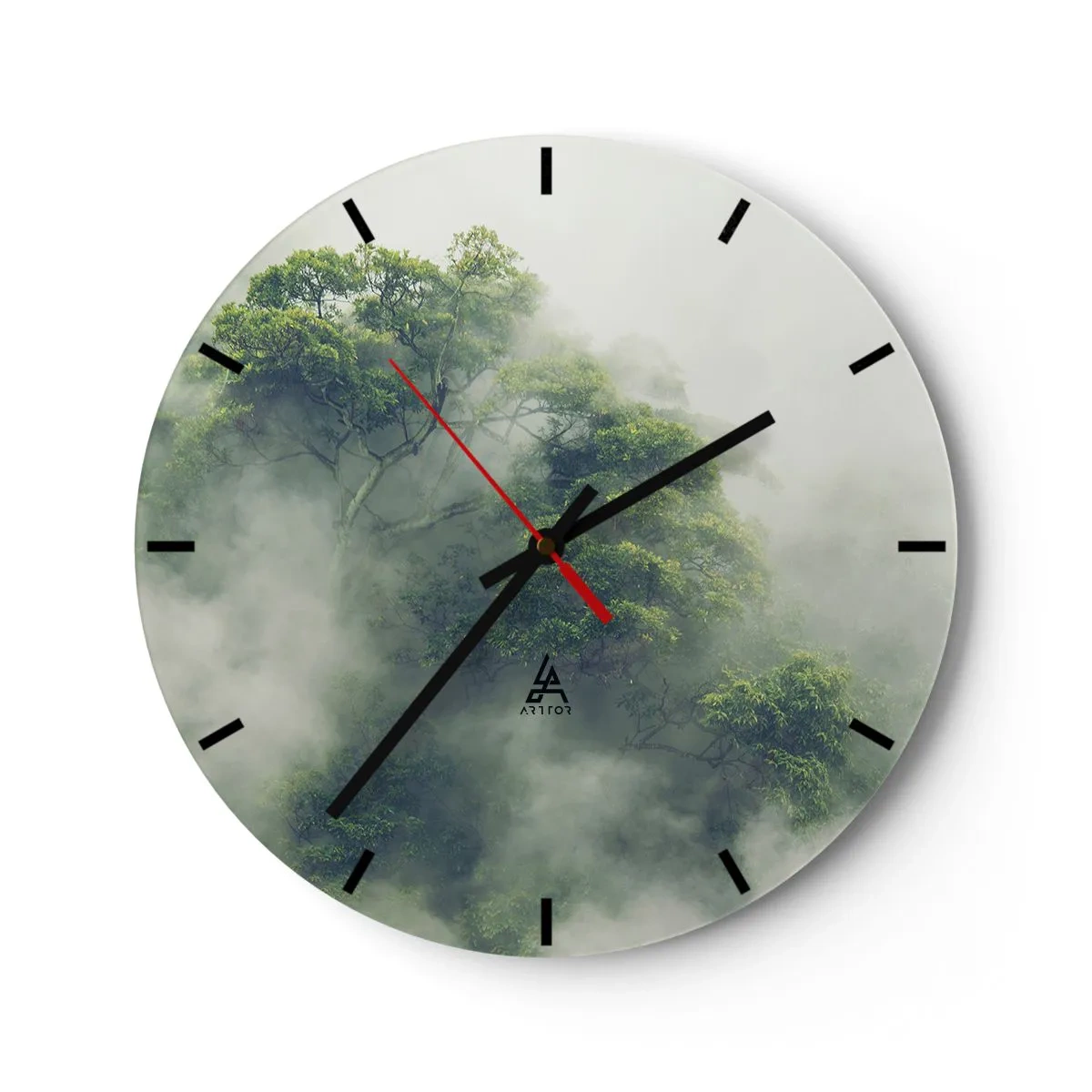 Horloge murale - Pendule murale - Des arbres verts enveloppés d'un brouillard mystérieux - 30x30cm - Enveloppé de brouillard - Décoration murale moderne pour le salon, la cuisine et la chambre ARTTOR