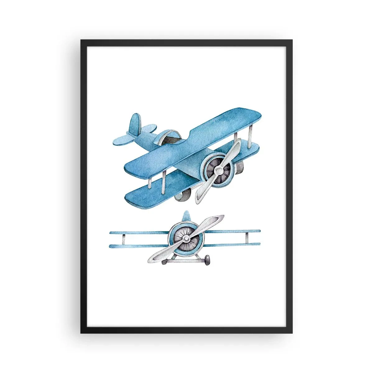 Affiche dans un cadre noir - Poster - Biplans bleus aquarelle - 50x70cm - Un gagnant né - Décoration murale moderne pour le salon et la chambre ARTTOR