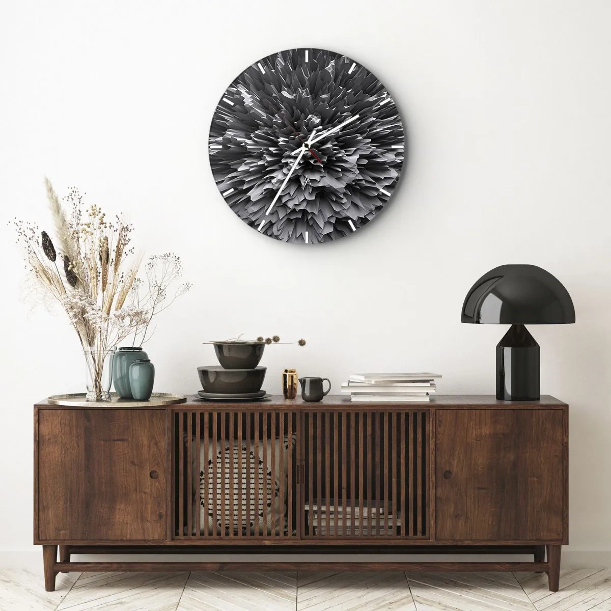 Horloge murale - Pendule murale - Composition 3D abstraite en noir et blanc sous la forme d'une explosion - 30x30cm - Ça ne peut pas être plus dur que ça - Décoration murale moderne pour le salon, la cuisine et la chambre ARTTOR