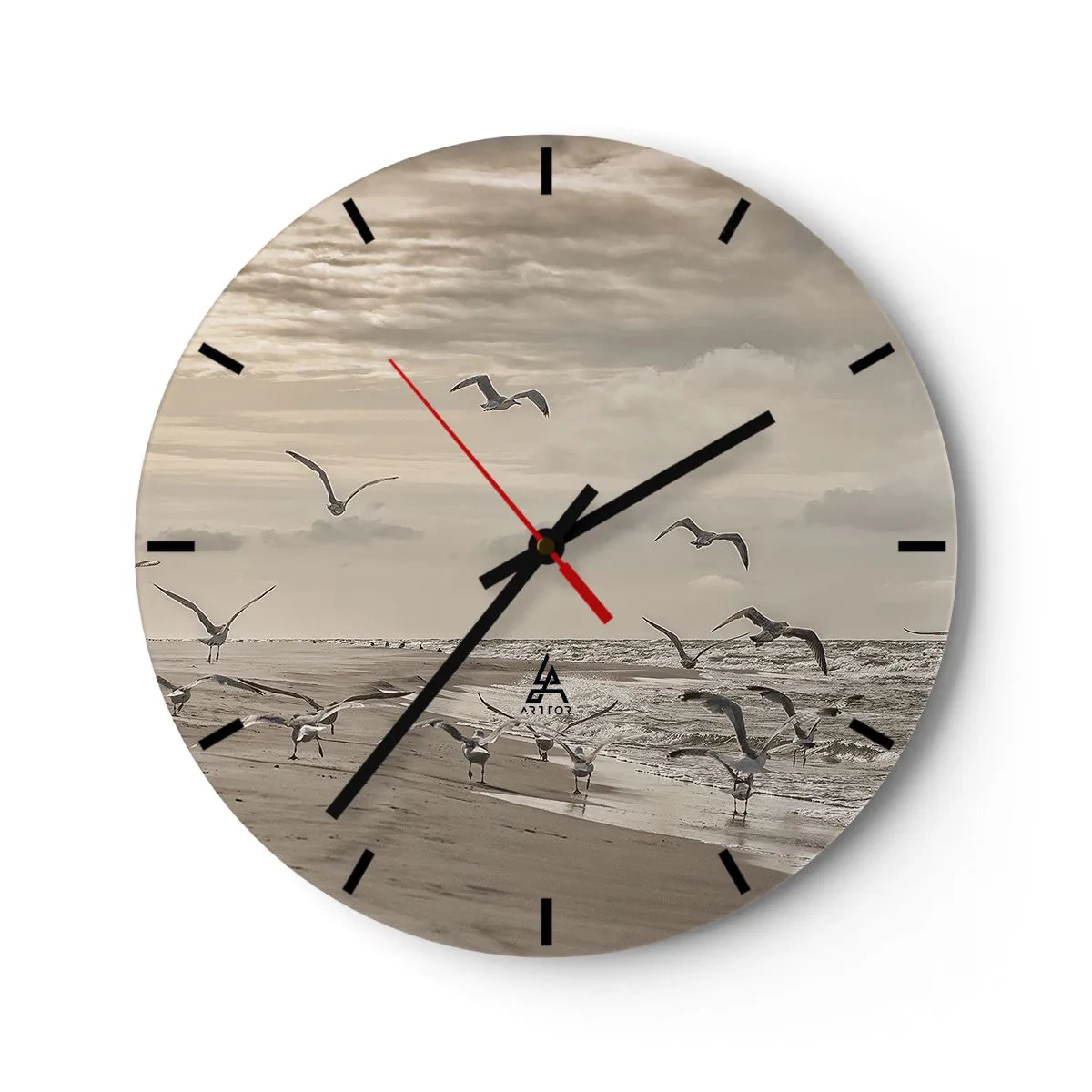 Horloge murale - Pendule murale - Mouettes planant au-dessus du rivage le matin - 30x30cm - Le bruit de la mer, le chant des oiseaux - Décoration murale moderne pour le salon, la cuisine et la chambre ARTTOR