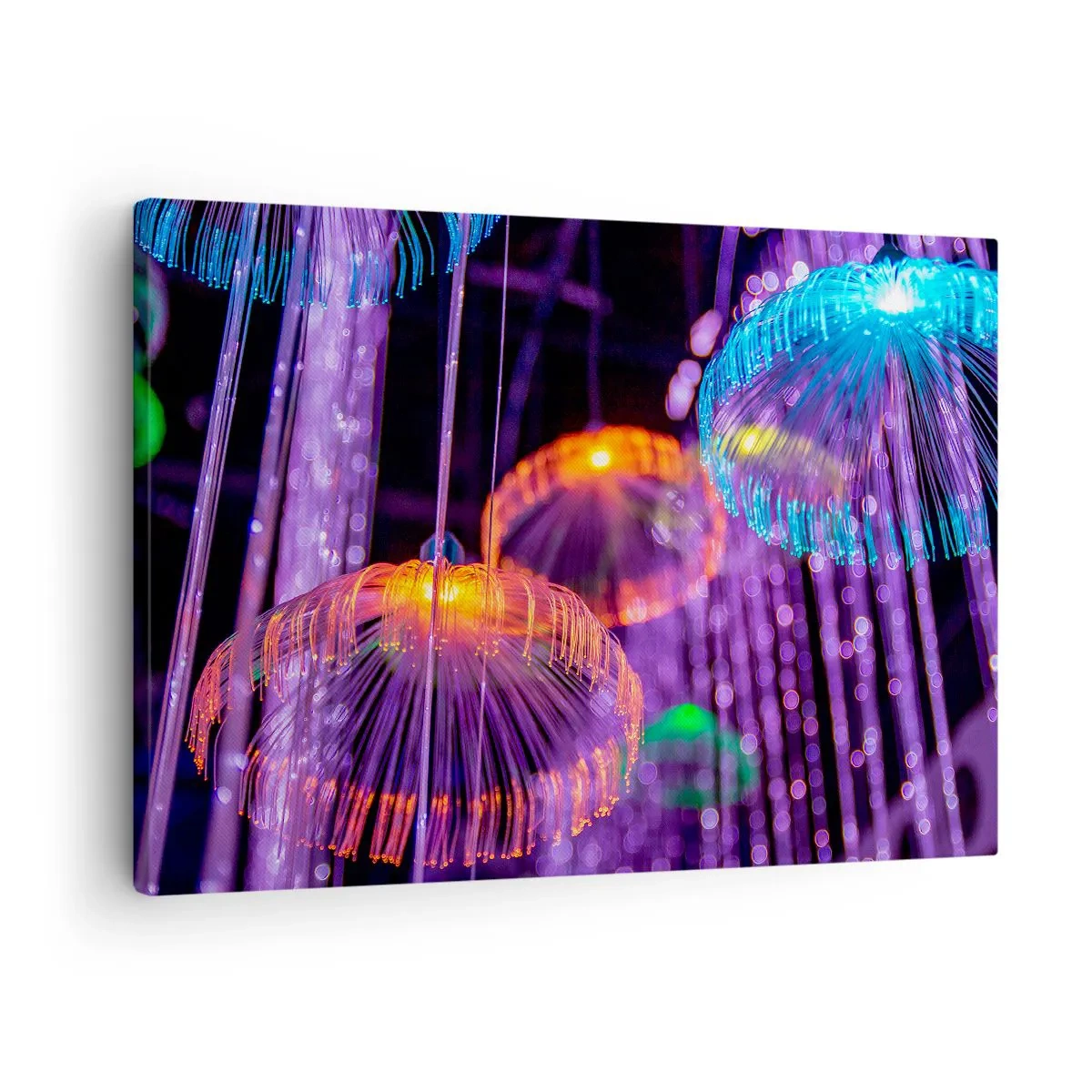Impression sur toile - Image sur toile - Méduses lumineuses colorées dans un environnement sombre - 70x50cm - Fontaine lumineuse - Décoration murale moderne pour le salon et la chambre ARTTOR