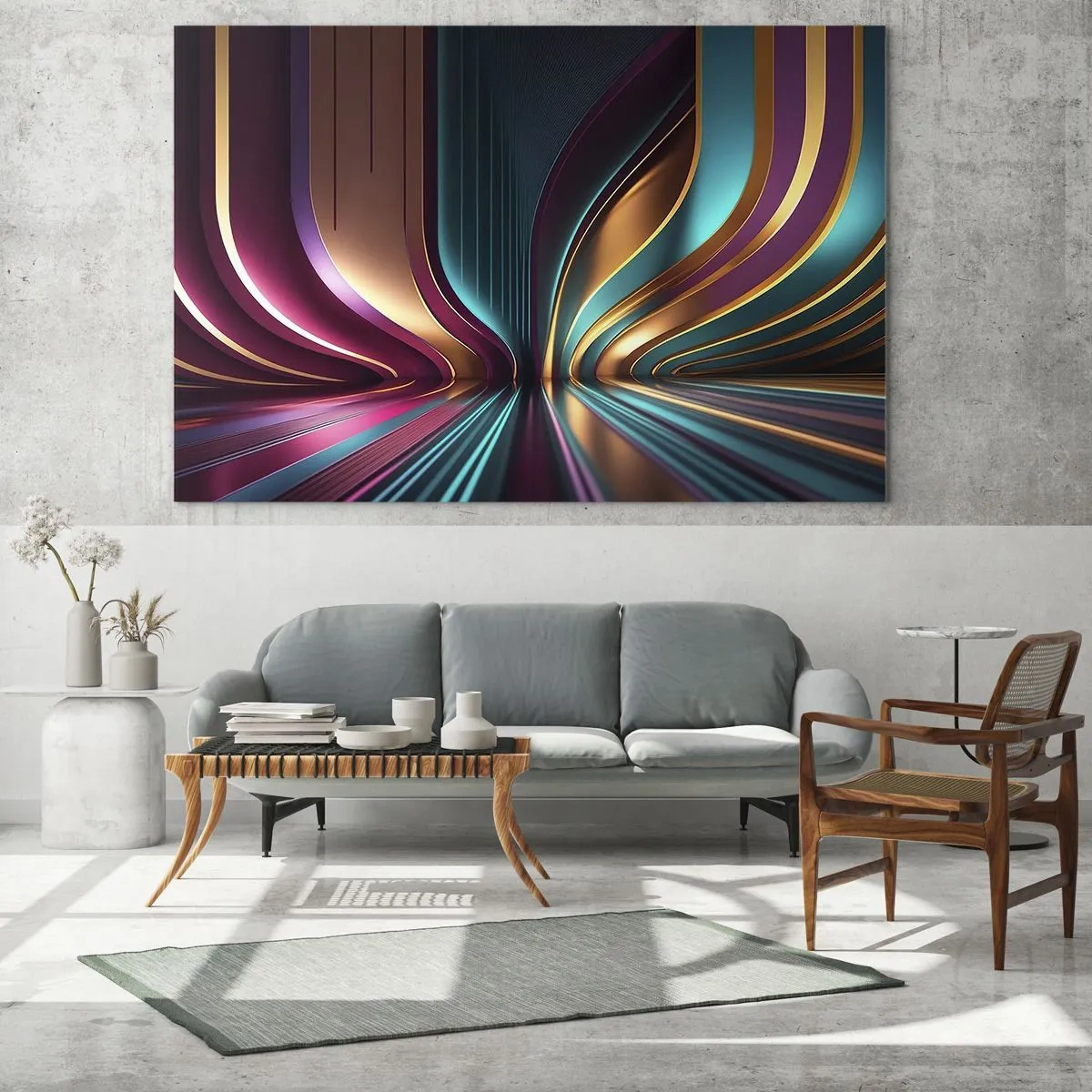 Impression sur verre - Image sur verre - Des lignes de lumière colorées créant des formes futuristes - 70x50cm - Architektura światła - Décoration murale moderne pour le salon et la chambre ARTTOR