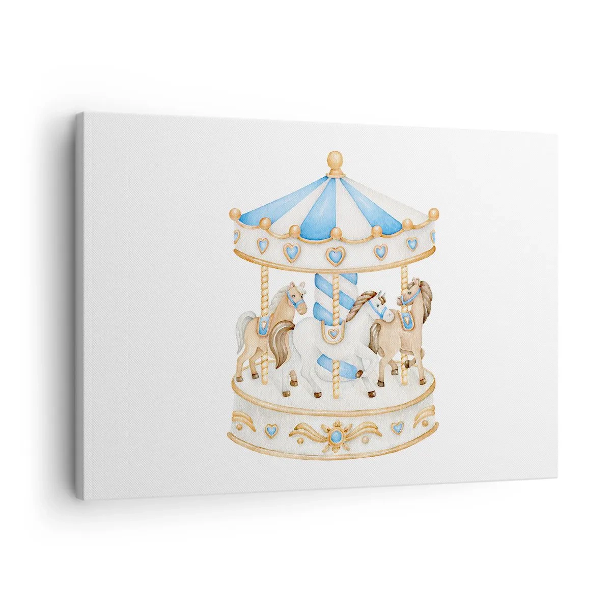 Impression sur toile - Image sur toile - Un carrousel aux couleurs pastel sur fond blanc - 70x50cm - Douce enfance - Décoration murale moderne pour le salon et la chambre ARTTOR