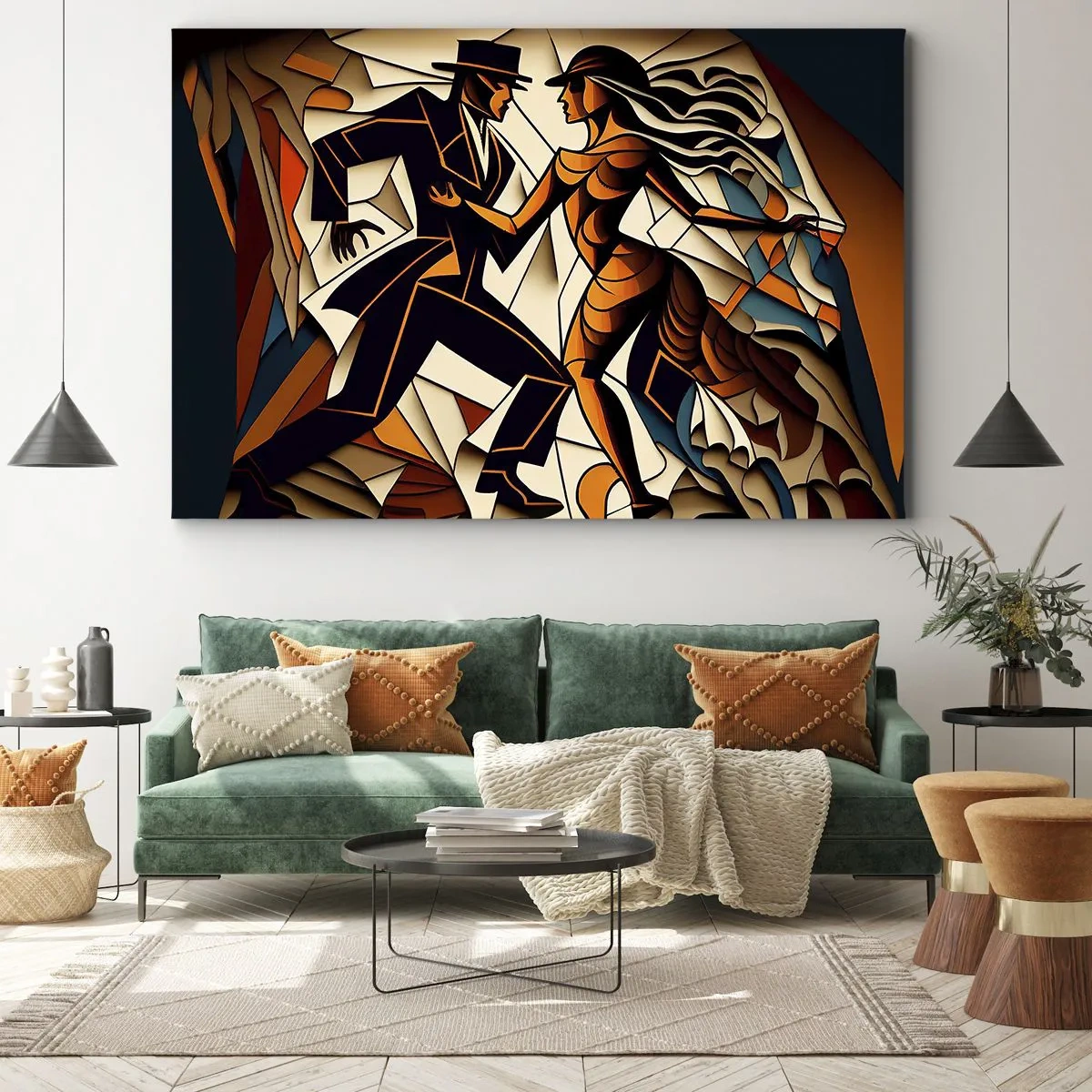 Impression sur toile - Image sur toile - Un couple dynamique dansant sous une forme abstraite. - 70x50cm - Danse de passion et de volupté - Décoration murale moderne pour le salon et la chambre ARTTOR