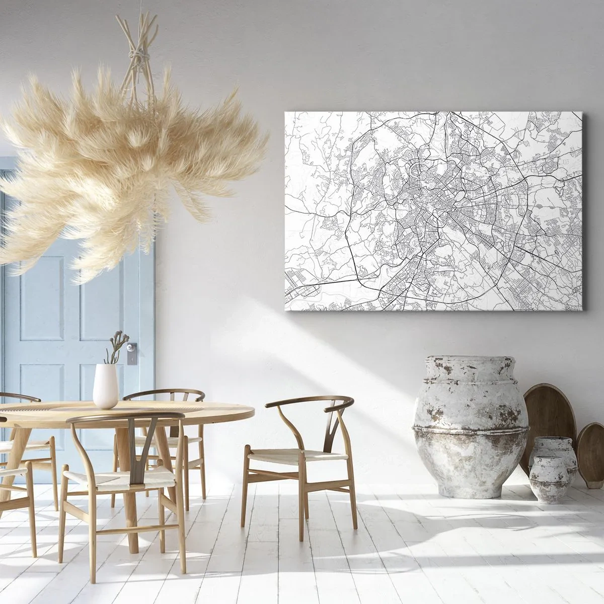 Impression sur toile - Image sur toile - Un plan de ville au style minimaliste avec des lignes délicates - 70x50cm - Cercle romain - Décoration murale moderne pour le salon et la chambre ARTTOR