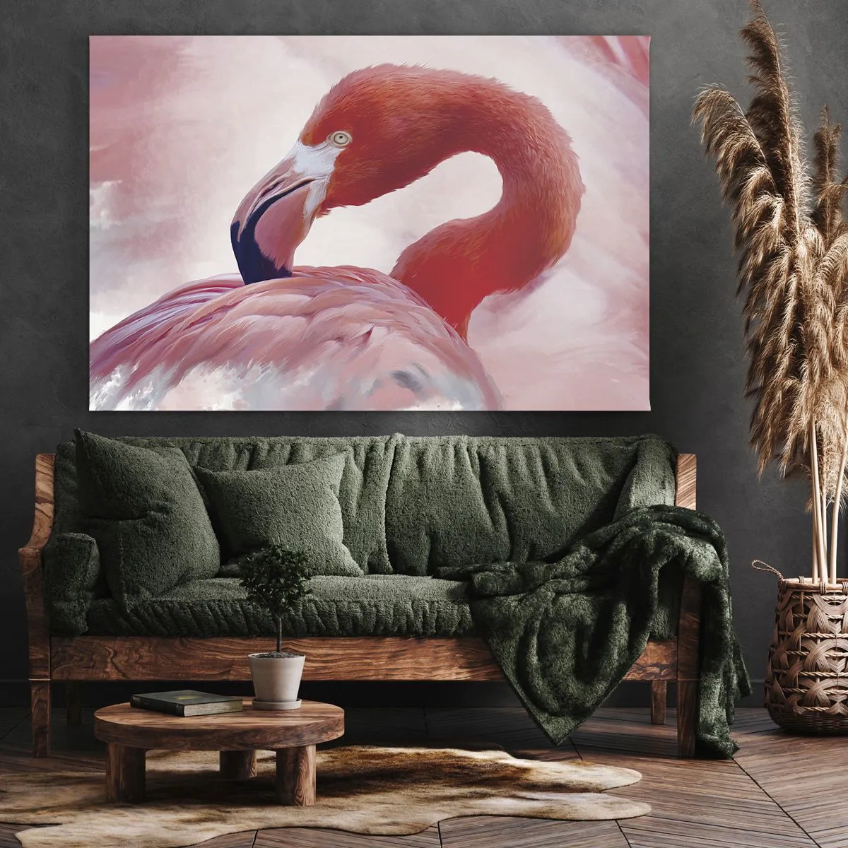 Impression sur toile - Image sur toile - Un flamant rose aux tons roses sur fond clair - 70x50cm - Beauté des oiseaux - Décoration murale moderne pour le salon et la chambre ARTTOR
