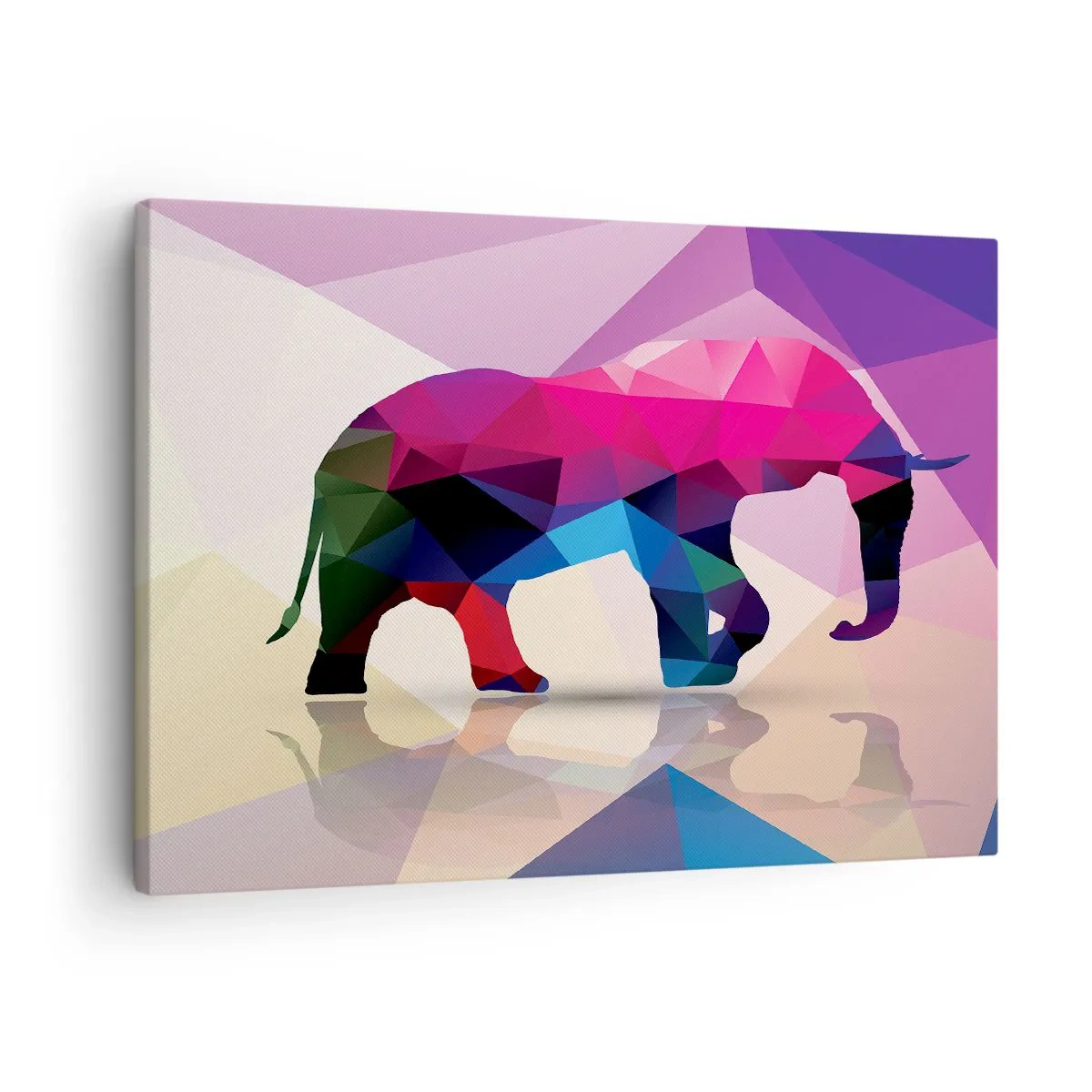 Impression sur toile - Image sur toile - Silhouette géométrique d'un éléphant aux couleurs vives - 70x50cm - Dinosaure en cristal - Décoration murale moderne pour le salon et la chambre ARTTOR