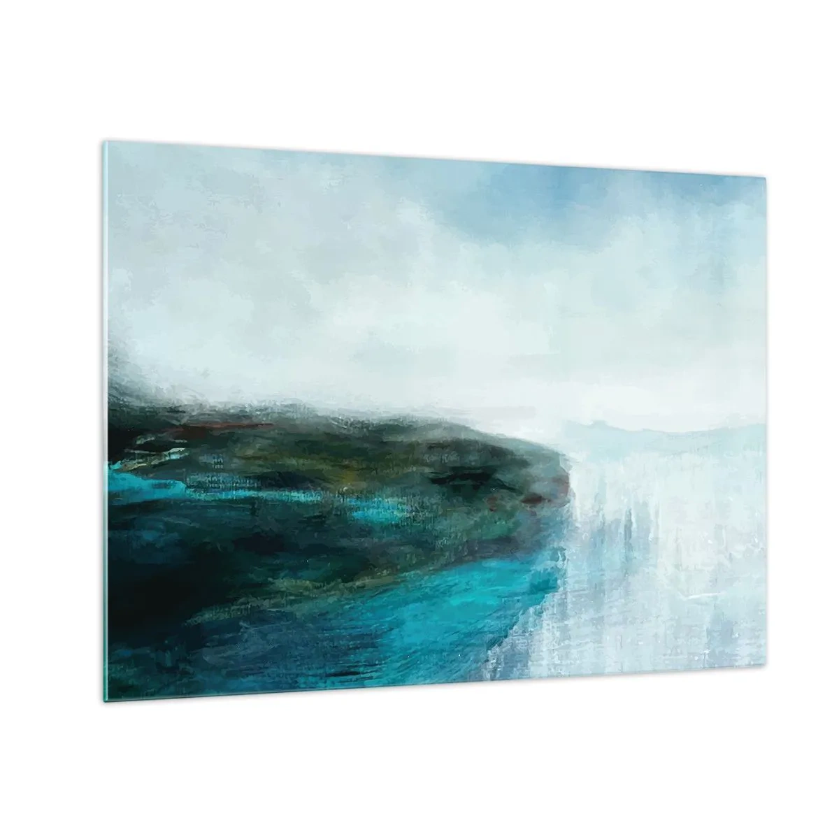 Impression sur verre - Image sur verre - Paysage aquatique abstrait aux couleurs dominantes bleu et blanc - 70x50cm - Abstraction nautique - Décoration murale moderne pour le salon et la chambre ARTTOR