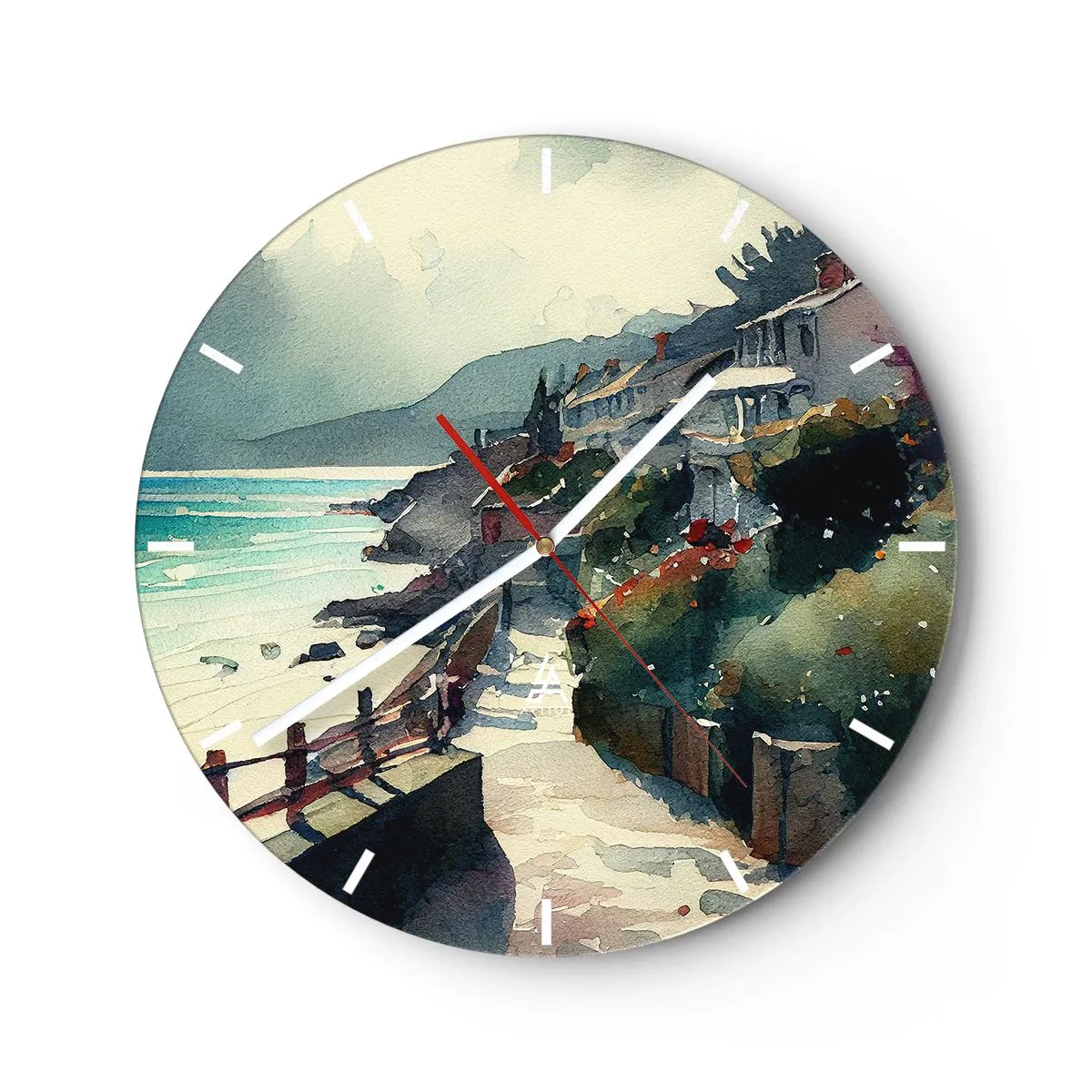 Horloge murale - Pendule murale - Un sentier côtier traversant des bâtiments méditerranéens avec vue sur la mer - 30x30cm - Ville méditerranéenne - Décoration murale moderne pour le salon, la cuisine et la chambre ARTTOR