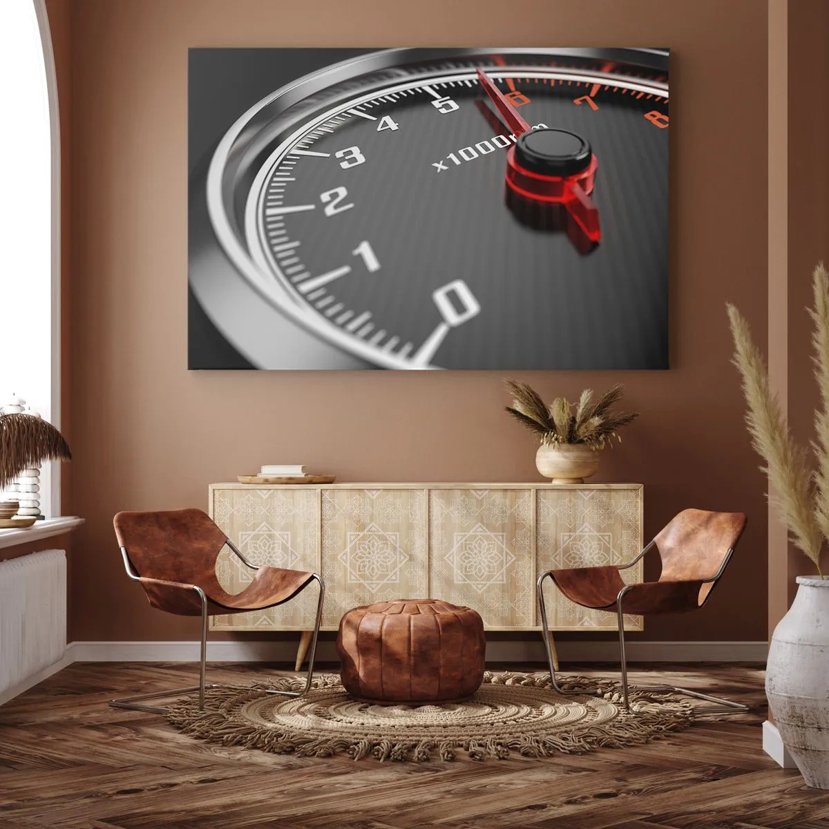 Impression sur toile - Image sur toile - Gros plan du tachymètre avec l'aiguille rouge - 70x50cm - Faites le plein - Décoration murale moderne pour le salon et la chambre ARTTOR