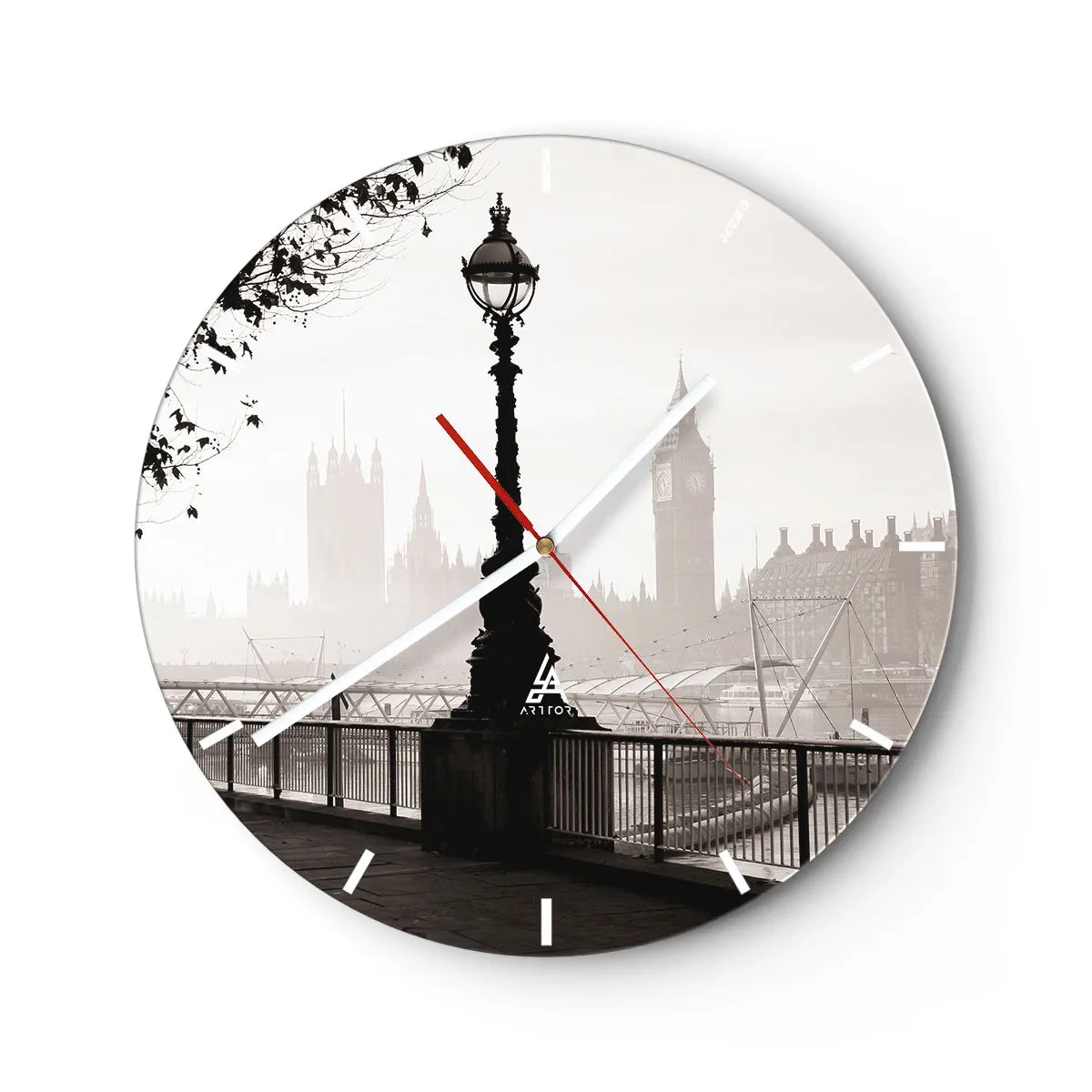 Horloge murale - Pendule murale - Un phare sur la Tamise avec la ligne d'horizon de Londres en arrière-plan - 30x30cm - Un matin londonien - Décoration murale moderne pour le salon, la cuisine et la chambre ARTTOR