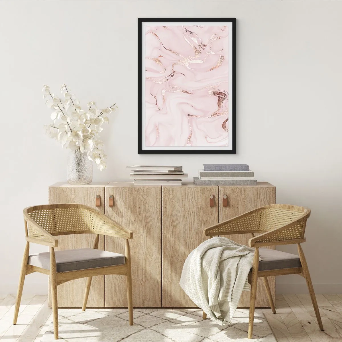 Affiche dans un cadre noir - Poster - Motif de marbre élégant dans des tons de rose avec des accents dorés - 50x70cm - Dans un châle rose - Décoration murale moderne pour le salon et la chambre ARTTOR