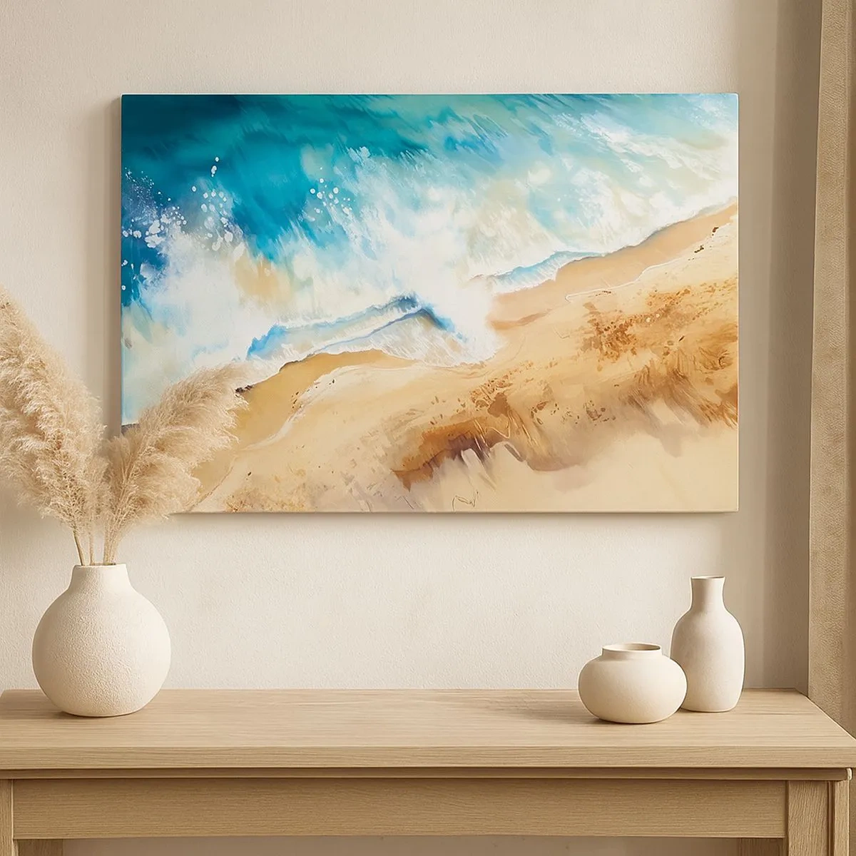 Impression sur toile - Image sur toile - Une vague de mer s'écrasant contre le rivage sablonneux - 70x50cm - La vague qui revient - Décoration murale moderne pour le salon et la chambre ARTTOR