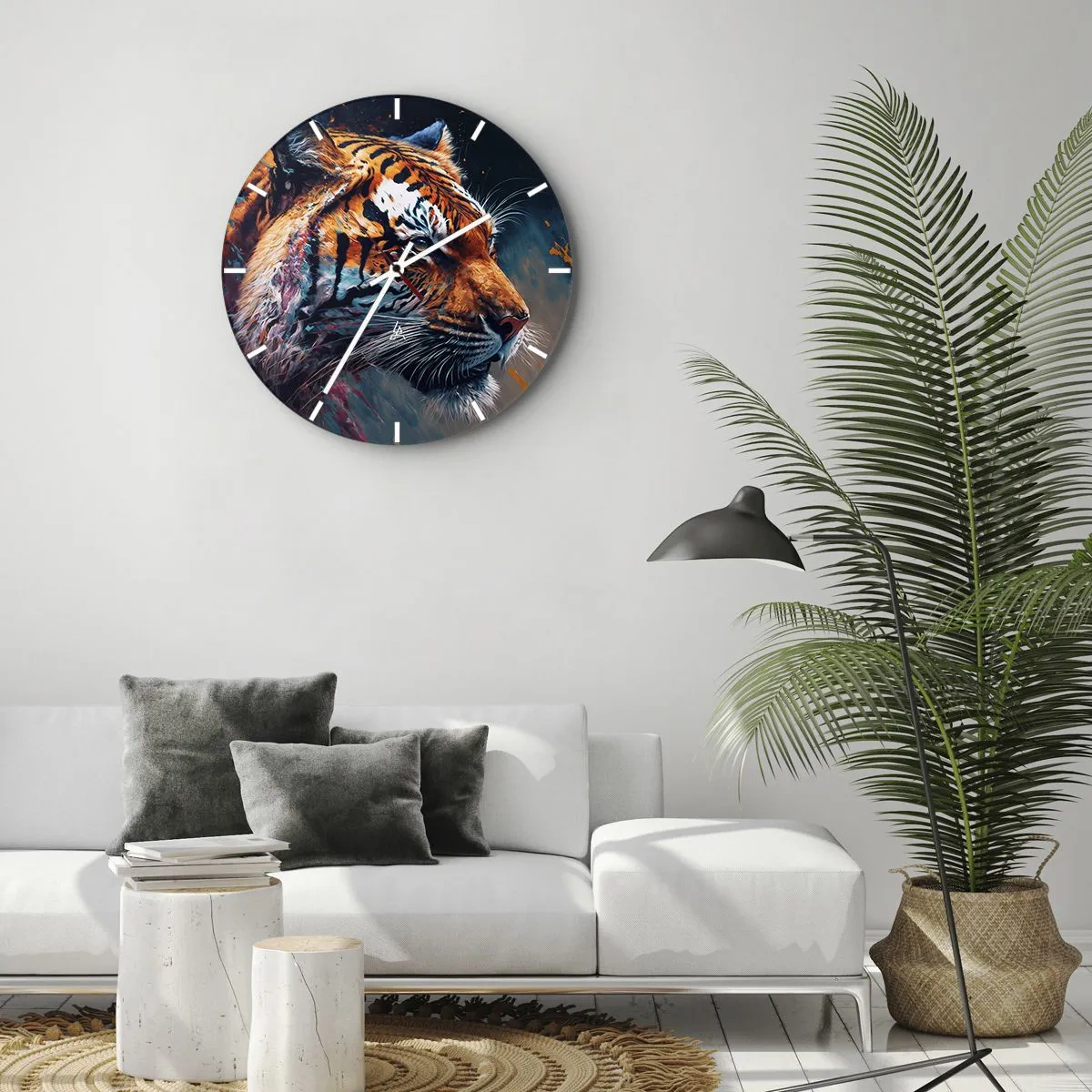 Horloge murale - Pendule murale - Portrait d'un tigre aux couleurs intenses avec des accents picturaux - 30x30cm - Beauté sauvage - Décoration murale moderne pour le salon, la cuisine et la chambre ARTTOR