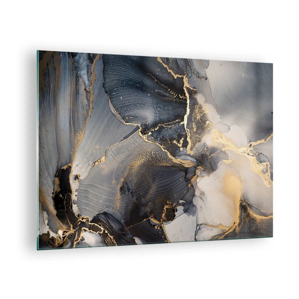 Impression sur verre - Image sur verre - Abstraction sombre avec un effet marbre et des veines dorées - 70x50cm - La vie de la pierre - Décoration murale moderne pour le salon et la chambre ARTTOR