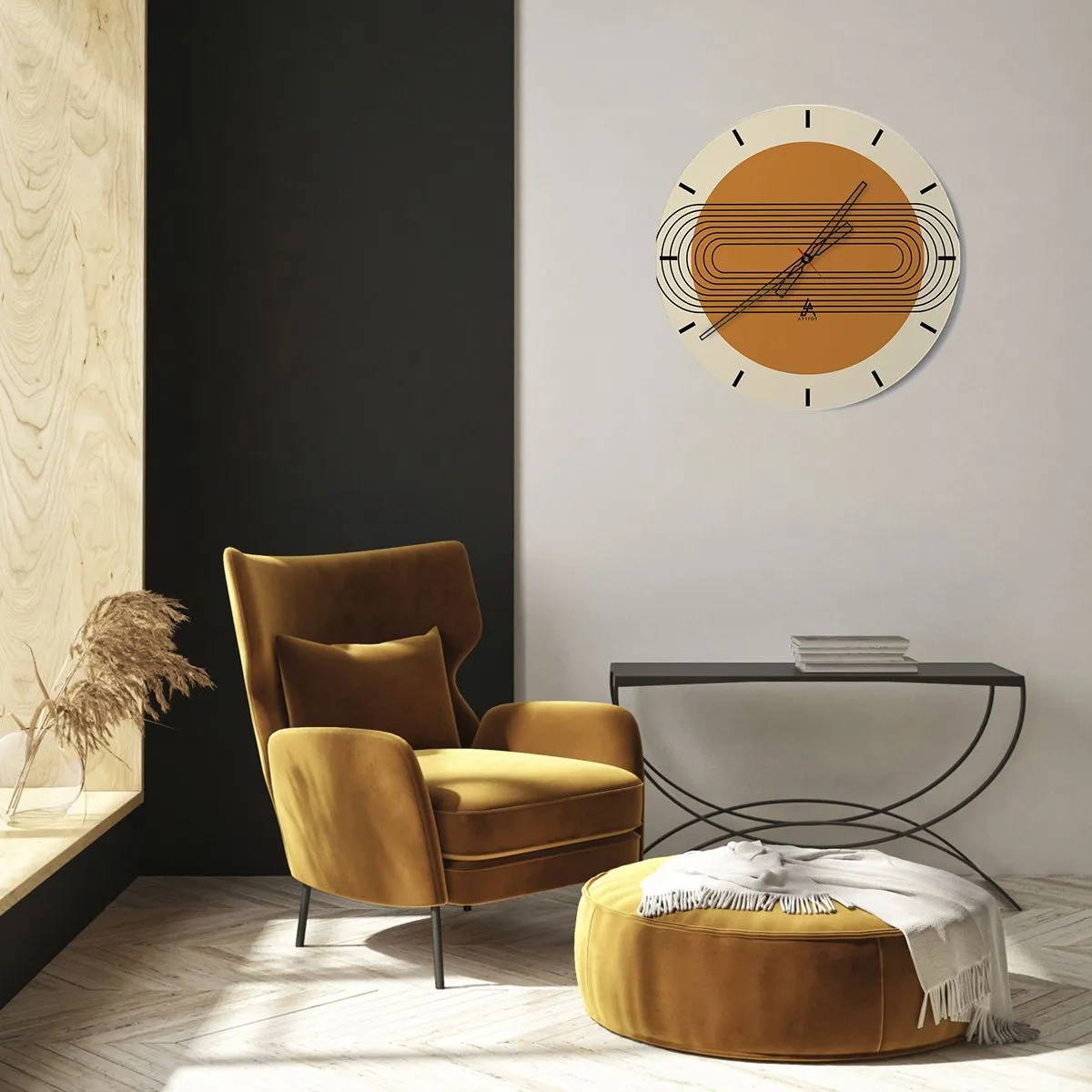 Horloge murale - Pendule murale - Composition géométrique dans les tons beige et orange - 30x30cm - Plan idéal - Décoration murale moderne pour le salon, la cuisine et la chambre ARTTOR