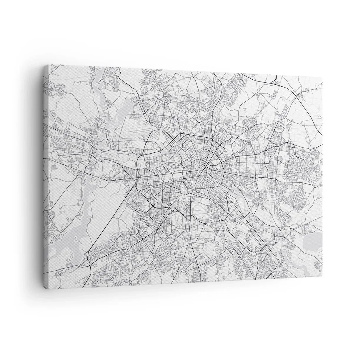 Impression sur toile - Image sur toile - Carte détaillée de la ville en noir et blanc - 70x50cm - Fleur de Berlin - Décoration murale moderne pour le salon et la chambre ARTTOR